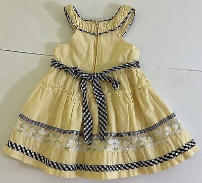#ad NANNETTE Infant Girl Sleeveless Dress Yellow w Black Check amp; Flower Lace Sz 24 M