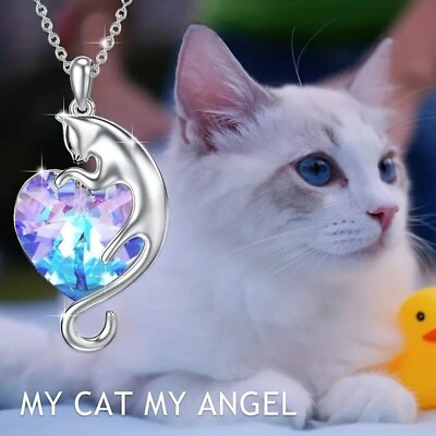 #ad Fashion Cat Silver Plate Animal Pendant Necklace Color Heart Men Women Gift New