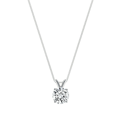#ad 1 Ct Round Lab Created Grown Diamond Pendant Necklace 18K White Gold E VVS 18quot;