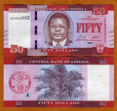 #ad Liberia Africa 50 dollars 2022 P W40 UNC Redesigned