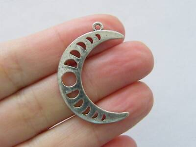 #ad 4 Phases of the moon crescent pendant antique silver tone M125