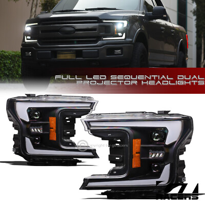 #ad For 2018 2020 F150 Black Blk Full LED Switchback Sequential Projector Headlights