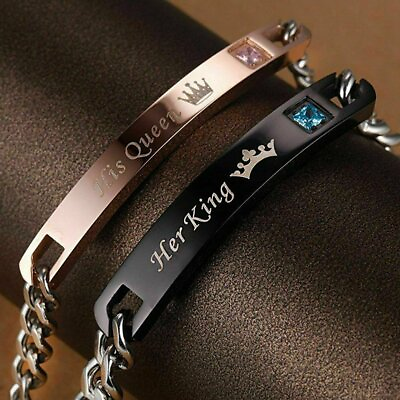 #ad His Queen Her King Stainless Steel His and Hers Couple Bracelet Lovers Gift