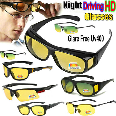 #ad Yellow Lens HD Night Driving Glasses Anti Glare Vision Tinted Unisex Sunglasses