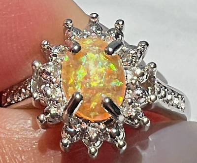 #ad Orange Opal Fire 925 Sterling Silver Blood Orange Ring Jewelry New Other SZ7