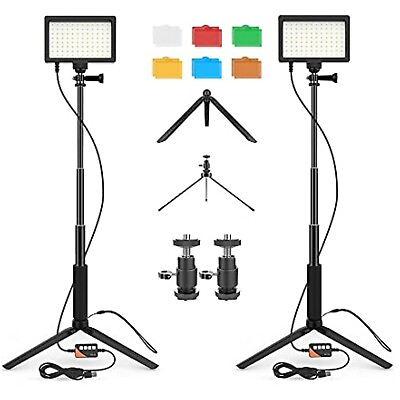 #ad 2 Pack Lighting Kit USB 96 LED Video Light with Stand Filters 5500K Continuous