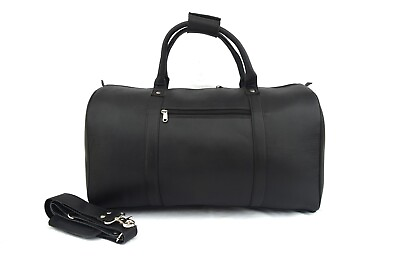 #ad Black Leather Duffle Bag Weekend Travel Aircabin Carryon Hand Luggage Holdall