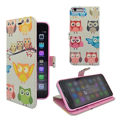 #ad CASE FOR APPLE IPHONE 6 PLUS 6S PLUS MULTI COLOUR OWL PU LEATHER WALLET COVER