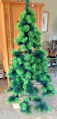#ad VTG RARE TWO TONE GREEN 69quot; CHRISTMAS TREE METAL BASE amp; BRANCHES 5.75 FT