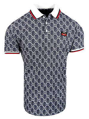 #ad Mens Polo Shirt Black Luxury Body Print Logo Design Stretch Casual Dress Golf