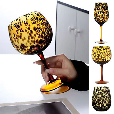 #ad Leopard Print Wine Glass Goblet Crystal Red Wine Glasses Handmade Wine Glasses