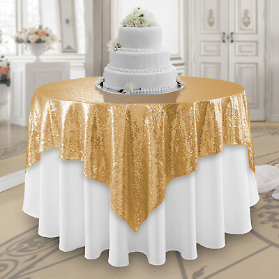 #ad 72x72 Gold Sequin Sparkly Table Overlay Tablecloth Cover Wedding Party Linens
