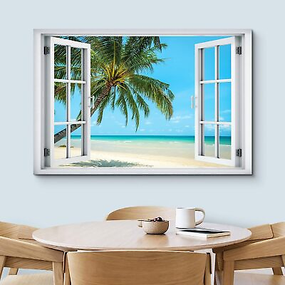 #ad Canvas Wall Art Window View Beach Landscape Nature Landscape