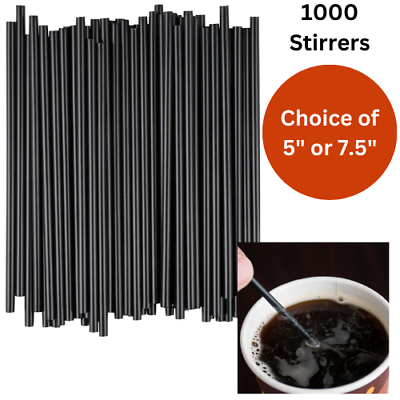 #ad 1000 Ct Coffee Stirrers Sip Straw Plastic Black Cocktail Sticks 5quot; Or 7.5#x27;#x27;