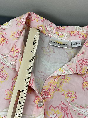 #ad SunBay Cottons Plus Womens 2X Short Sleeve Button Up Shirts Cotton Pink Floral