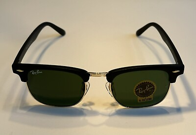 #ad Ray Ban Clubmaster Green Classic G 15 Lens Black Matte on Gold Frame
