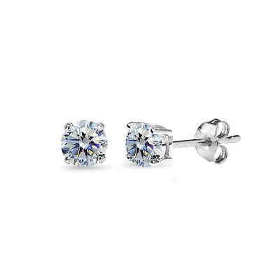 #ad 4mm Clear Solitaire Stud Earrings in 925 Silver Created with European Crystals $13.99
