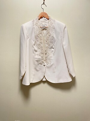 #ad Vintage Cachet Womens Blazer Jacket 20W Cream Beaded Sequin Satin Lined Bridal