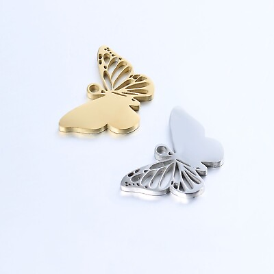 #ad 10pcs Stainless Steel Polished Hollow Butterfly Charm Pendants 12x18mm