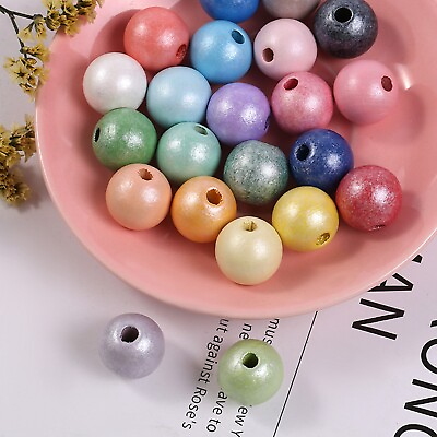 #ad 50pcs Pearlized Luster Wood Round Beads 12mm Color for Choice Jewelry Craft DIY
