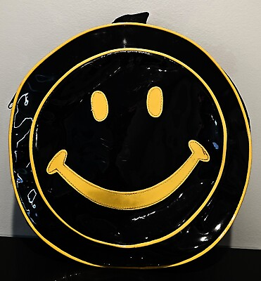 #ad Vintage 90#x27;s Smiley Face Black Vinyl Backpack Handbag
