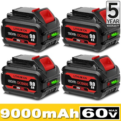 #ad 4 Pack 9 AH Lithium Ion Battery For DeWALT FLEXVOLT 20V 60V MAX DCB609 DCB606