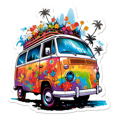 #ad Hippie Flower Camper Bus Vinyl Decal Sticker ebn11119