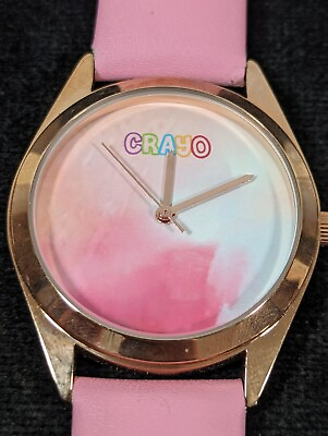 #ad Crayo Pink White Dial Round Gold Tone Case Pink Faux Leather Band Watch