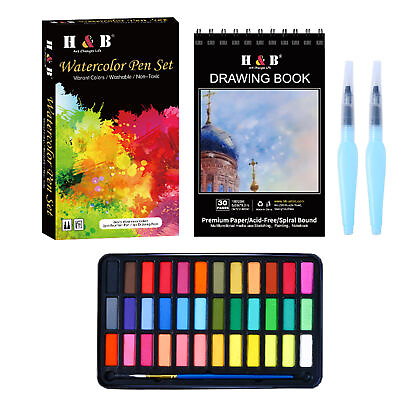 #ad Portable 36 Watercolors Paint Set Kit PaintbrushPninting Book2 Pen 40pcs K5J2