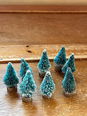 #ad Lot of Mini Green Snowy Bottle Brush Pine Tree Christmas Holiday Figurines Decor