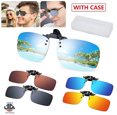 #ad Polarized Clip On Flip Up Sunglasses Men Women UV Protection Glasses w case USA