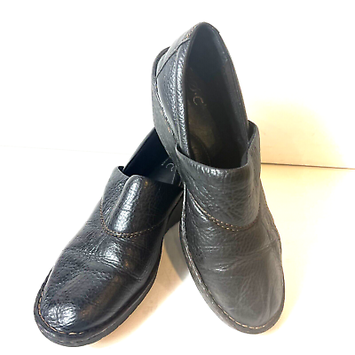 #ad BOC Born Concept Womens Size 10 M Black Tooled Leather Slip On Wedge Clogs Shoes $29.69