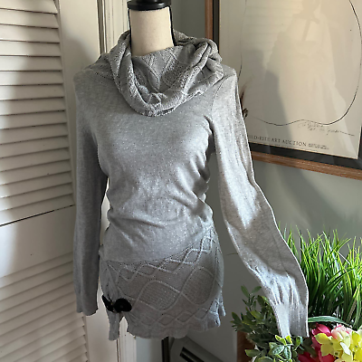#ad VENUS Womens Gray Cowl Neck Long Sleeve Sweater Tunic Dress Buckle Casual M $21.99