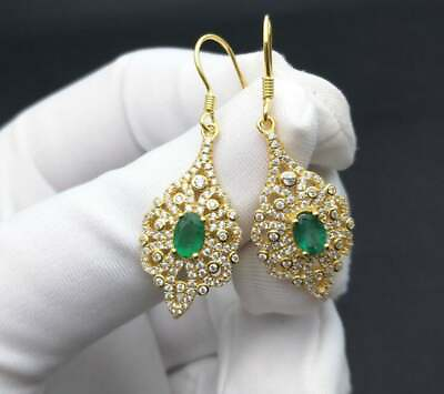 #ad 2.8ct Simulated Drop Earrings Oval Cut Emerald Stylish 14k Gold Plated $199.99