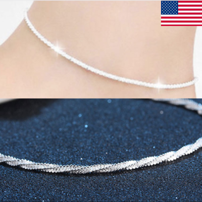 #ad Fashion Ankle Bracelet Women 925 Silver Anklet Foot Jewelry Chain Beach