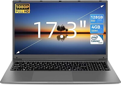 #ad SGIN 17.3 Inch Laptop Dual core Intel Celeron 4GB RAM 128GB SSD 1080P Computer