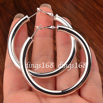 #ad Women#x27;s 925 Sterling Silver Round Hoop 2 inch Tubular Earrings H792 #NICKLE FREE