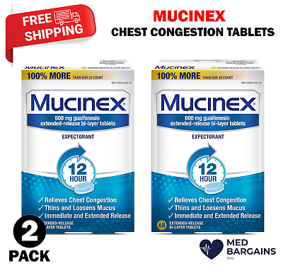 #ad Mucinex Chest Congestion 12hr Extended Release Tablets 68ct 2 Pack EXP 2026