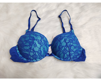 #ad Victorias Secret Womens Push Up Bra Blue Floral Underwire Padded Lace 34B