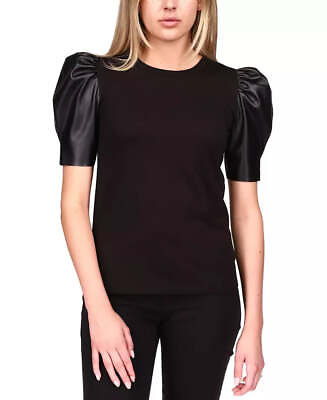 #ad MICHAEL MICHAEL KORS Faux Leather Puff Sleeve Top 4B 832