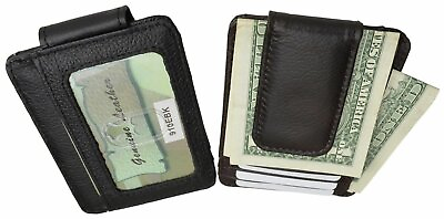 #ad Black Men#x27;s Leather Slim Money Clip Front Pocket Wallet Thin Credit Card Holder