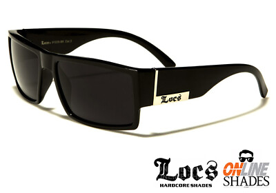 #ad LOCS Outlaw Biker Shades OG Cholo Gangster Men#x27;s BLACK Sunglasses Dark Lens NEW