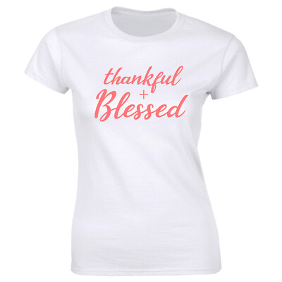 #ad Thankful and Blessed Crew Neck T Shirt for Women