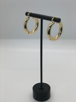 #ad Gold Plated Tube Hoop Earrings 33mm 1.3in x 29mm 1.1in NWOT