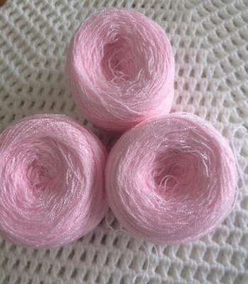 #ad Lace yarn Crystal Color 03 B Pink Acrylic Rayon. 900 yards per ball. 1 lot of 3.