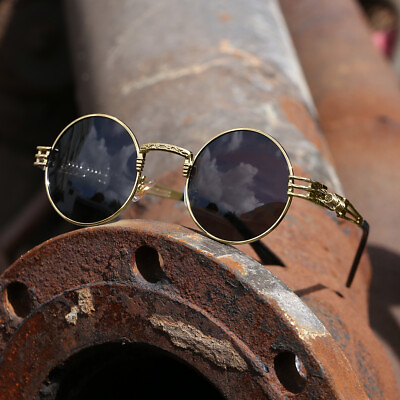 #ad Men Women Circle Hippie Sunglasses w Metal Frame Anti Reflective Coating Lenses