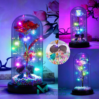 #ad Galaxy Glass Rose Crystal Flower Gift Light Up Rose in Glass Dome Gift for Women