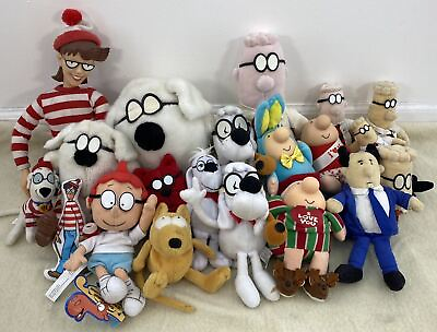 #ad Lot 20 Classic Comic Cartoon Plush Dolls Dilbert Wheres Waldo Rocky amp; Bullwinkle