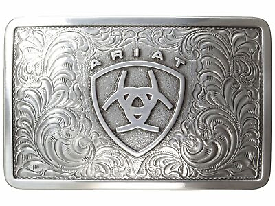 #ad Ariat Mens Rectangle Filagree Shield Belt Buckle Silver $25.00