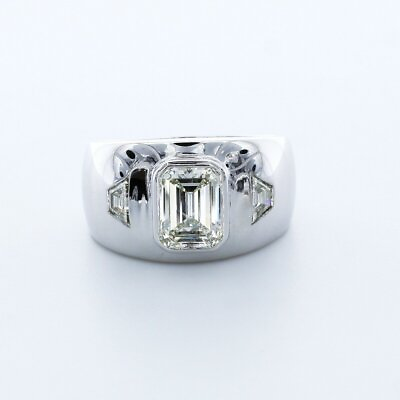 #ad 2.7ctw Lab Created Diamond F SI1 Very Good Emerald Cut 14K White Gold Bezel Sett